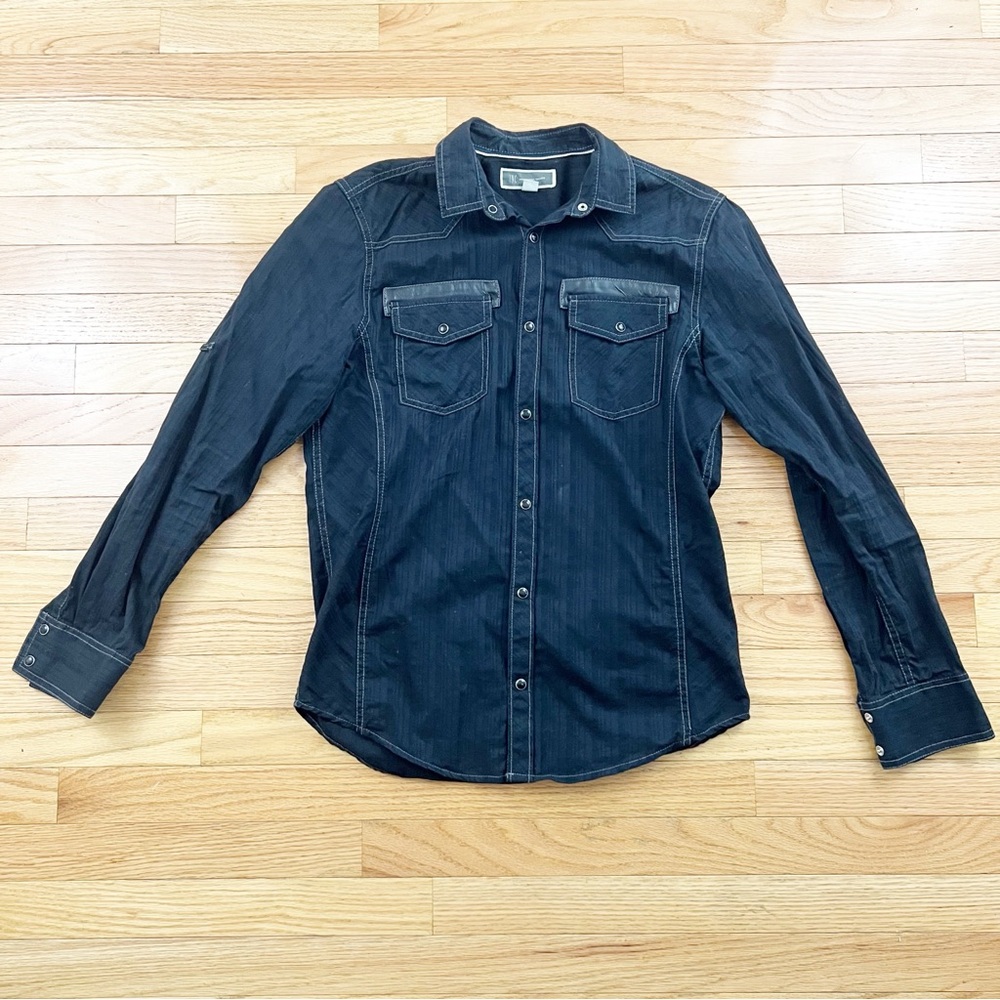 INC Black Snap Button Long Sleeve‎ Shirt Size Small